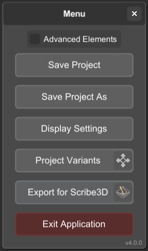Main Menu panel with Display Settings option