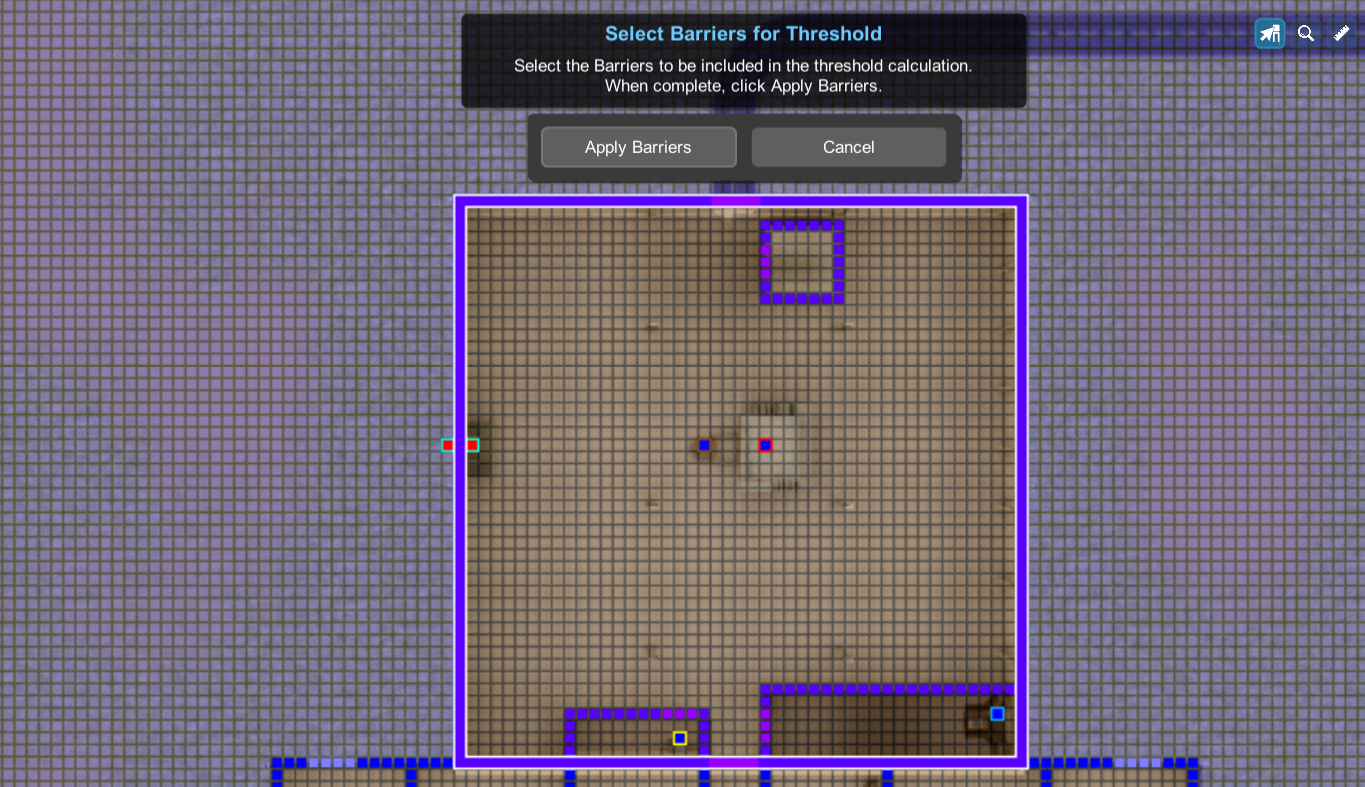 Select Barriers for Threshold dialog with highlighted barriers