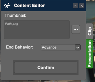 Presentation tab with thumbnail import